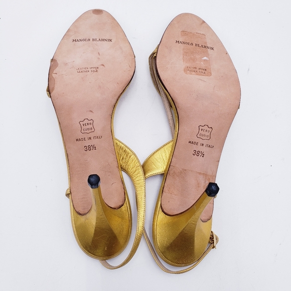 Manolo Blahnik Gold Strappy Heels - Picture 8 of 11